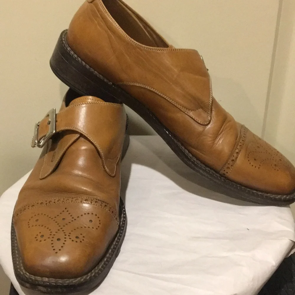 Drudd Leather buckle top cap dress shoe made in Italy size EU45 (11) camel brown